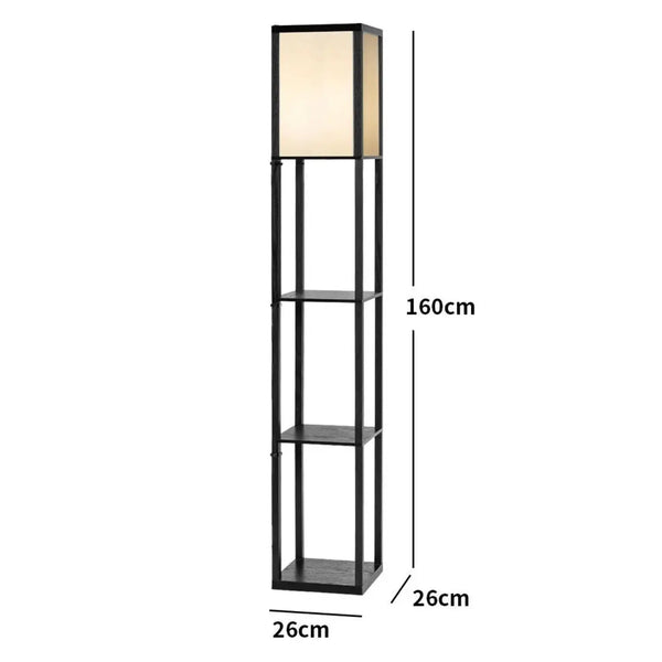 black floor lamp with shelves